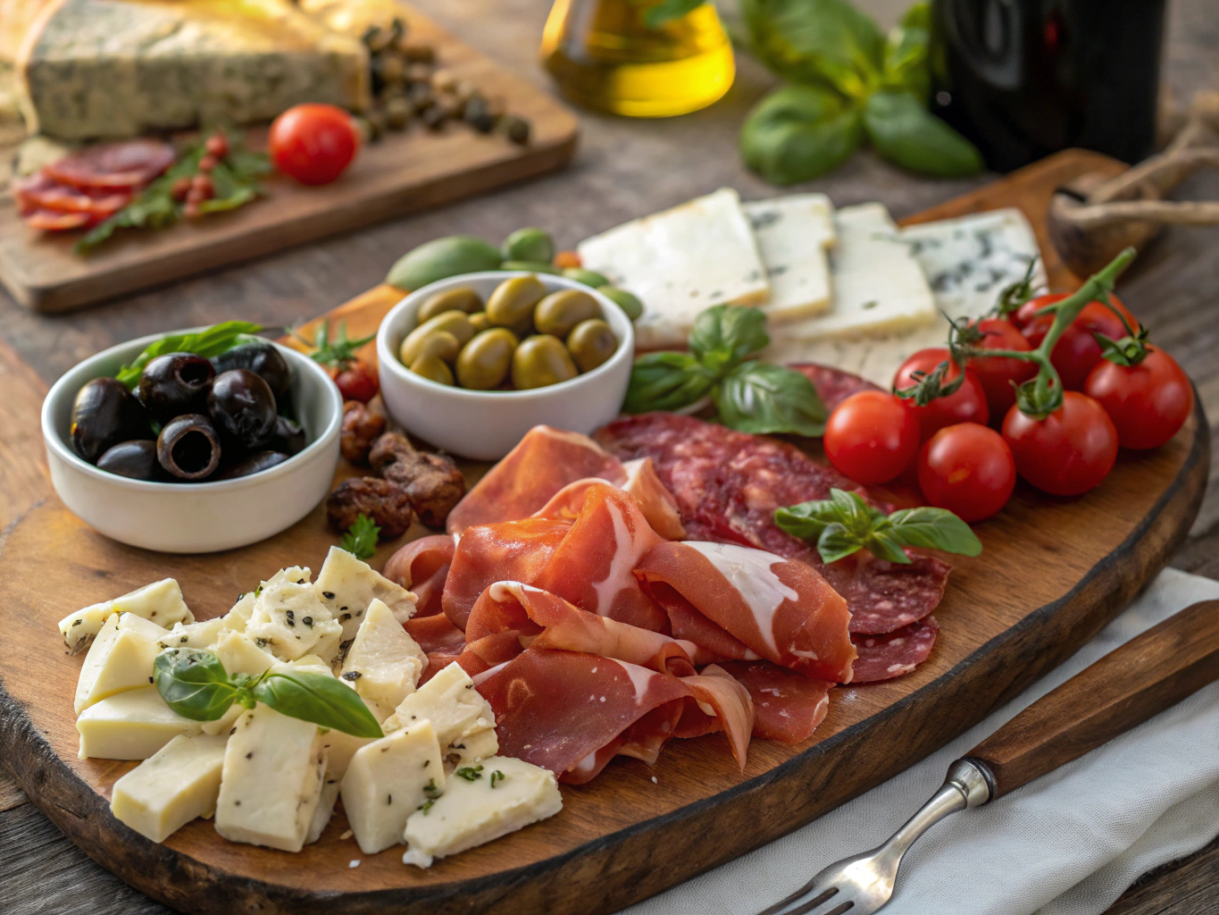 Fresh seasonal Italian antipasti platter with heirloom vegetables